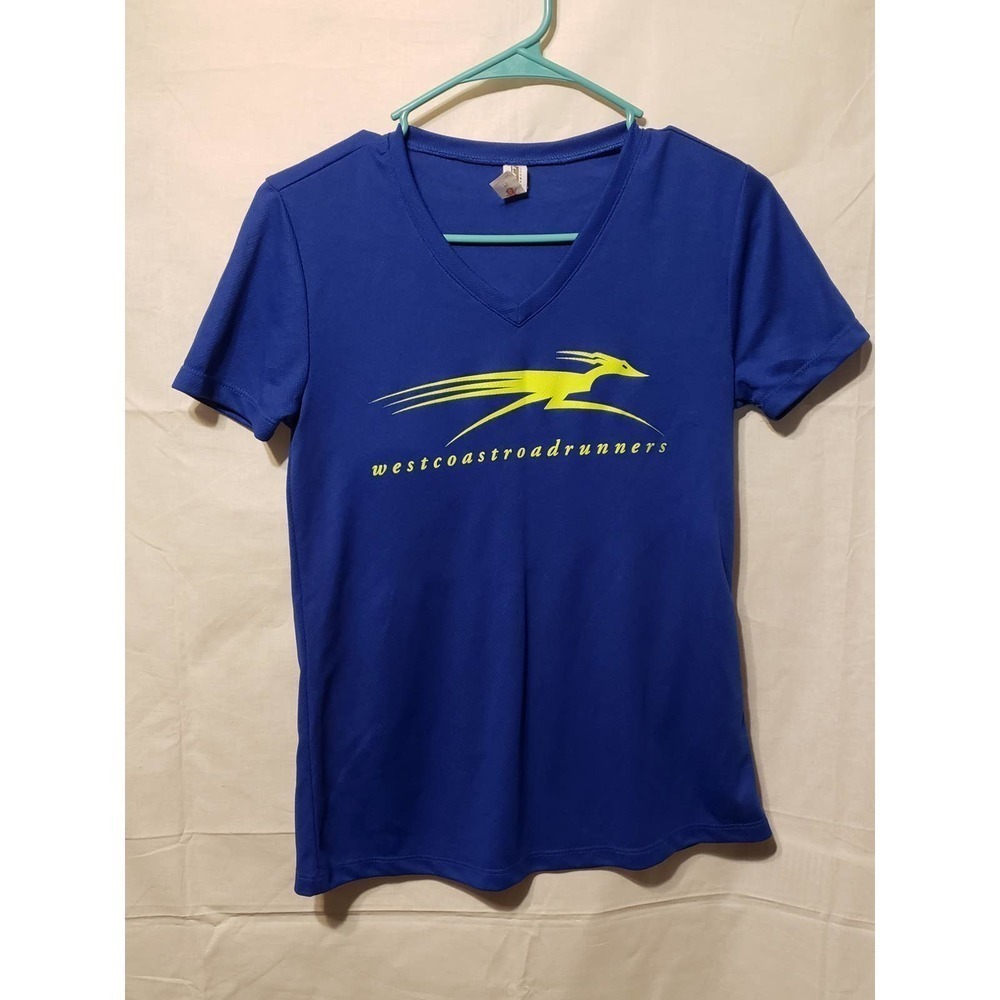 Small royal blue ladies v-neck performance t-shirt